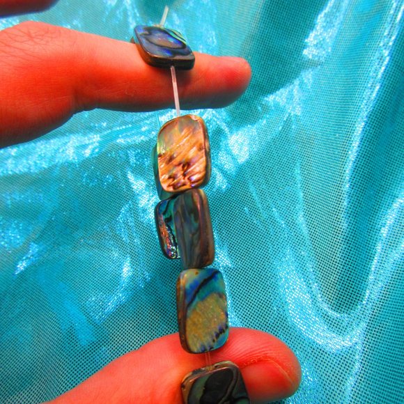 Abalone Large Rectangles 7" Stretchy Gemstone Bracelet - Picture 3 of 3